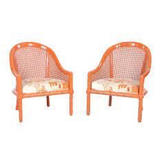 Bamboo stools at the green village in indonesia. Vintage Mid Century Orange Lacquered Vintage Cane Bamboo Lounge Chairs A Pair Chairish