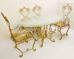 Care and craftsmanship shows through on these timeless designs. Set Of Gilded Wrought Iron Dining Table And 4 Armchairs Dining Room Items By Category European Antiques Decorative