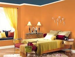 Add an accent wall in a bold blue or orange to spice up your bedroom. Orange With Blue Ceiling And White Trim Bedroom Wall Colors Best Bedroom Paint Colors Bedroom Wall Paint Colors