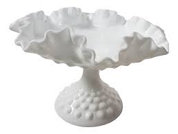 Pressed white glass and brass electric light fitting hl523 original, quality 1920's large pressed white glass light bowl fitted within the original nickel plated on copper circular frame with brass mounts and supplied with replacement brass chains, ceiling rose and bulb holder. Large Fenton White Hobnail Milk Glass Pedestal Ruffle Bowl Home Decor Home Living Kromasol Com