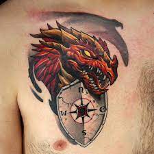 Download 16,000+ royalty free dragon tattoo vector images. Dragon Shield Compass Tattoo By Raul Ugarte Compass Rose Tattoo Compass Tattoo Shield Tattoo