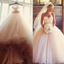 Click Image To Buy Charming Blush Pink Wedding Dresses Tulle Beaded Sash Flower Cheap A Li Pink Wedding Dresses Blush Pink Wedding Dress Ball Gowns Wedding