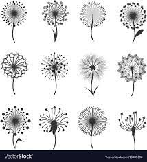 Dandelion Flowers With Fluffy Seeds Black Floral Vector Silhouettes Isolated On White Blowball Fragile An Dandelion Flower Dandelion Drawing Dandelion Designs