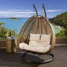 outdoor 2 person garden hanging chair brown rattan cream cushion 2014 hanging garden chair hanging chair outdoor swinging chair