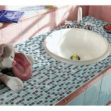 Find out the pros and cons of each material a powder room doesn't typically experience the same kind of mess that a full bathroom does. Blue Glass Backsplash Tile Gray Stone Mosaic For Bathroom Fifyh Com