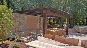Brown jordan round white fire pit; Fiberglass Pergola Over Outdoor Living Fire Pit By Pristine Acres Brown Jordan Structures