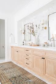 Bathroom Design Whitewashed Wood Vanity With Marble Subway Tile And Brass Accents Lighting Bathroom Interior Bathroom Inspiration Bathrooms Remodel