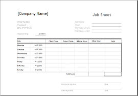 Sample Job Sheet Template For Ms Excel Excel Templates