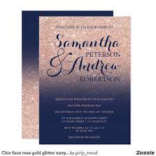 Chic Faux Rose Gold Glitter Navy Blue Wedding Invitation Zazzle Com Purple And Gold Wedding Blue Wedding Invitations Navy Blue Wedding Invitations