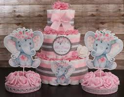 Elephant Diaper Cake Little Peanut Baby Shower Its A Girl Etsy