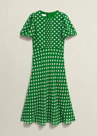 Hobbs London Green Blue Polka Dot Silk Blend Pencil