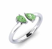 925 Silver Pear Green Diamond Engagement Ring Nano