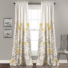 Set 2 Yellow Gray White Spring Floral Curtains Panels Drapes 84 Inch L Darkening Ebay