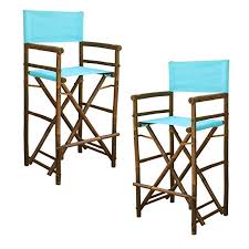 Amazon Com Zew Hand Crafted Tall Foldable Bamboo Director S Chair With Treated Canvas Set Of 2 Chairs Espresso Finish Aqua Counter Stools Bar Stools Bamboo