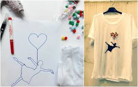 How To Decorate Plain White T Shirt Using Red Textile Pen And Pompoms Tee Shirts Diy Diy Shirt T Shirt Diy
