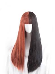This is great for brunettes. Evahair Half Black And Half Orange Long Straight Synthetic Wig With Bangs Home Evahair