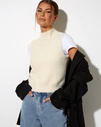 Maybe you would like to learn more about one of these? White Knitted High Neck Tank Top Sai Motelrocks Com