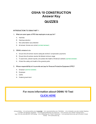 Osha 10 Hour Construction Test Answer Key Care Saf