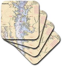 3drose Cst_204865_3 Print Of Nautical Chart Chesapeake Bay Ceramic Tile Coasters Set Of 4