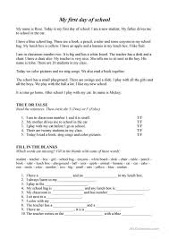 My First Day Of School Reading True False Fill In Blanks Reading Comprehension Worksheets School Reading First Day Of School