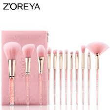 Ucuz Zoreya Fircalar 12 Pcs Diamand Makyaj Fircasi Seti Ile Pembe Pu Deri Canta Yuz Ve Goz Firca Satin Kalite Goz Fari Makyaj Fircasi Makyaj Fircalari Makyaj