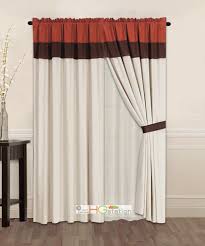 Next, i used two different since curtain rods on the wall. 4 Pc Striped Solid Modern Curtain Set Rust Orange Brown Beige Valance Liner Drape Tieback Walmart Com Walmart Com