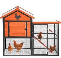 Durable Wood and Iron Chicken Coop with Runway and Waterproof Roof,  Suitable for 5-7 Chickens, Built-in Nesting Box