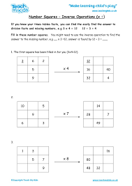 Inverse operation of multiplication is division. Number Squares Inverse Operations X Tmk Education