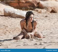 Nude Woman Playing with the Sand Stock Photo - Image of leisure, summer:  22646946