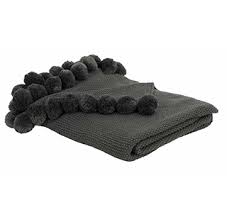 Charcoal Pom Pom Throw Soft Blanket With Cute Pom Pom Tassels Dark Grey Throw Brisbane Designe Pom Pom Throw Sofa Throw Blanket Soft Furnishings Cushions