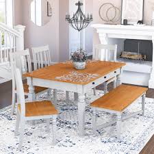 The dining room is a versatile place and therefore require two tone dining room color scheme that promotes a good mood and helps define the space and it needs to establish a style that it is completed with other room tones. Ruston Two Tone Mahogany Wood Dining Table And Chairs Set With Bench
