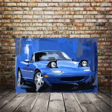 Auto Car Art Mazda Miata Blue Painting Automotive Decor Etsy Car Art Car Painting Automotive Art