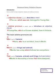 This page has examples of relative clauses and an interactive exercise. Teacher Notes On Relative Clauses Adjective Pronoun