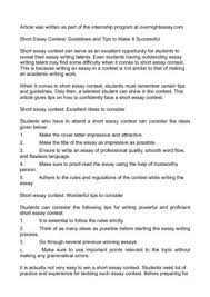 This is the perfect way to express how your specific skills are relevant to the open position. Calameo Short Essay Contest Guidelines And Tips To Make It Successful