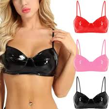 Black Women Sexy Porn Latex Bra Lingerie Wetlook Faux Leather Bras Rave  Clubwear | eBay