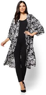 Black And White Kimono Jacket Kimono Duster Jacket Black White Floral New York Company In 2020 Long Kimono Outfit Summer Kimono Outfit Casual Dresses Plus Size