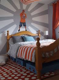 Any ideas on what bed frame is in the third photo. Wrestling Theme With John Cena Wall Decal In A Little Boy S Room Before And After Photos Available On My Blog Boys Bedrooms Wwe Bedroom Boy Room