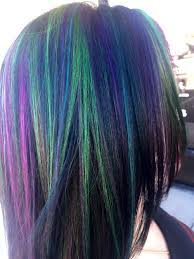 Multi Colored Highlights Green Highlights Hot Pink Highlights Purple Highlights Blue Highlights Dark Brown Base Peacock Hair Color Lemon Hair Hair Styles