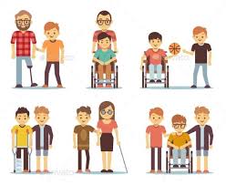 Disabled People And Friends Helping Them Disabled People Children Illustration People Illustration