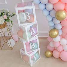 Packed full of luxury, unisex baby shower decorations and games, it has everything you need to create an unforgettable celebration for the mum to be. Amazon Com Baby Shower Boxes Party Decorations 4 Pcs Transparent Balloons Boxes Decor With Letters Individual Baby Blocks Design For Boys Girls Baby Shower Decorations Gender Reveal Bridal Showers Birthday Party Backdrop