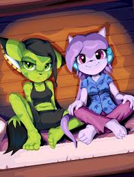 214273 - safe, artist:goshaag, carol tea (freedom planet), sash lilac  (freedom planet), bovid, caprine, cat, dragon, feline, fictional species,  goat, mammal, anthro, freedom planet, barefoot, dragoness, duo, duo female,  feet, female, females