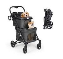 T1 Double Pet Stroller for 2 Small Dogs or Cats Lightweight Foldable Double  D...