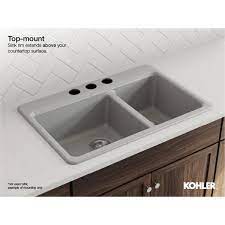 Actual left to right length (in.): Kohler Deerfield Drop In Cast Iron 33 In 1 Hole Double Bowl Kitchen Sink In Biscuit K 5873 1 96 The Home Depot