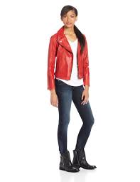 Robot Check Jackets Trucker Jacket Red Leather Jacket