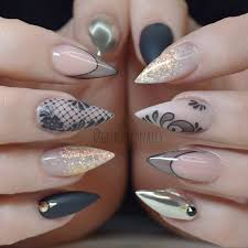 Black And Teal Stiletto Nails And They Re Off Melbourne Cup Nails To Match A Black Lace Dress From Last Week Gfa Australia Nu14 Glitter He Lace Nails Stiletto Nails Nail Designs