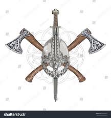 Viking Helmet Crossed Viking Axes And In A Wreath Of Scandinavian Pattern Vector Illustration Viking Helmet Norse Tattoo Scandinavian Pattern