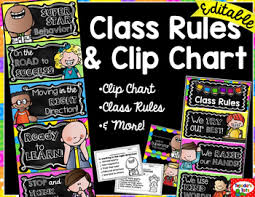 Bright Chalkboard Classroom Rules Clip Chart More Editable