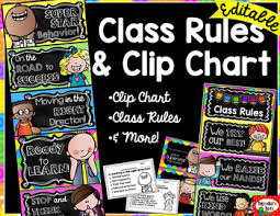 bright chalkboard classroom rules clip chart more editable