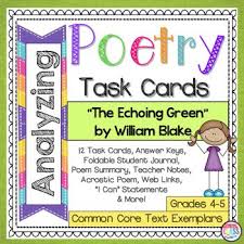The Echoing Green By William Blake Poetry Analysis Task Cards Poetry Task Cards Task Cards Poetry Analysis