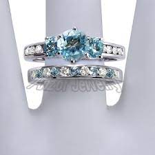 Topaz Engagement Ring Diamond Engagement Ring Set Blue Topaz Engagement Ring